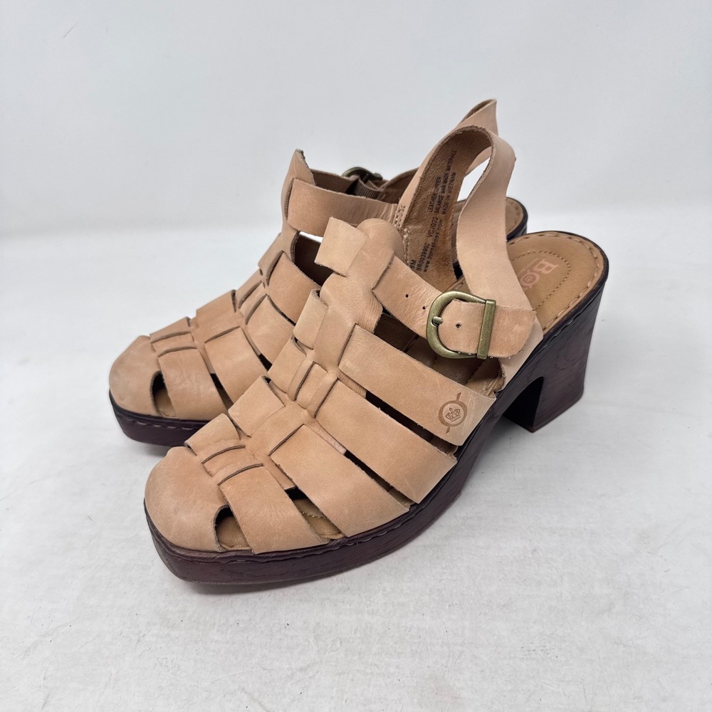 Born Fisherman Sandals Tan 8M Leather Strappy Block Heel Comfort Earthy Neutral